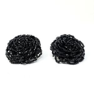 Jet Glass Beaded Clip on Earrings